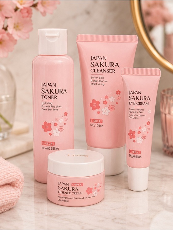 Japan Sakura Other - Japan Sakura Skincare Set Toner Cleanser Eye Cream Essence Hydrating 4 Pc